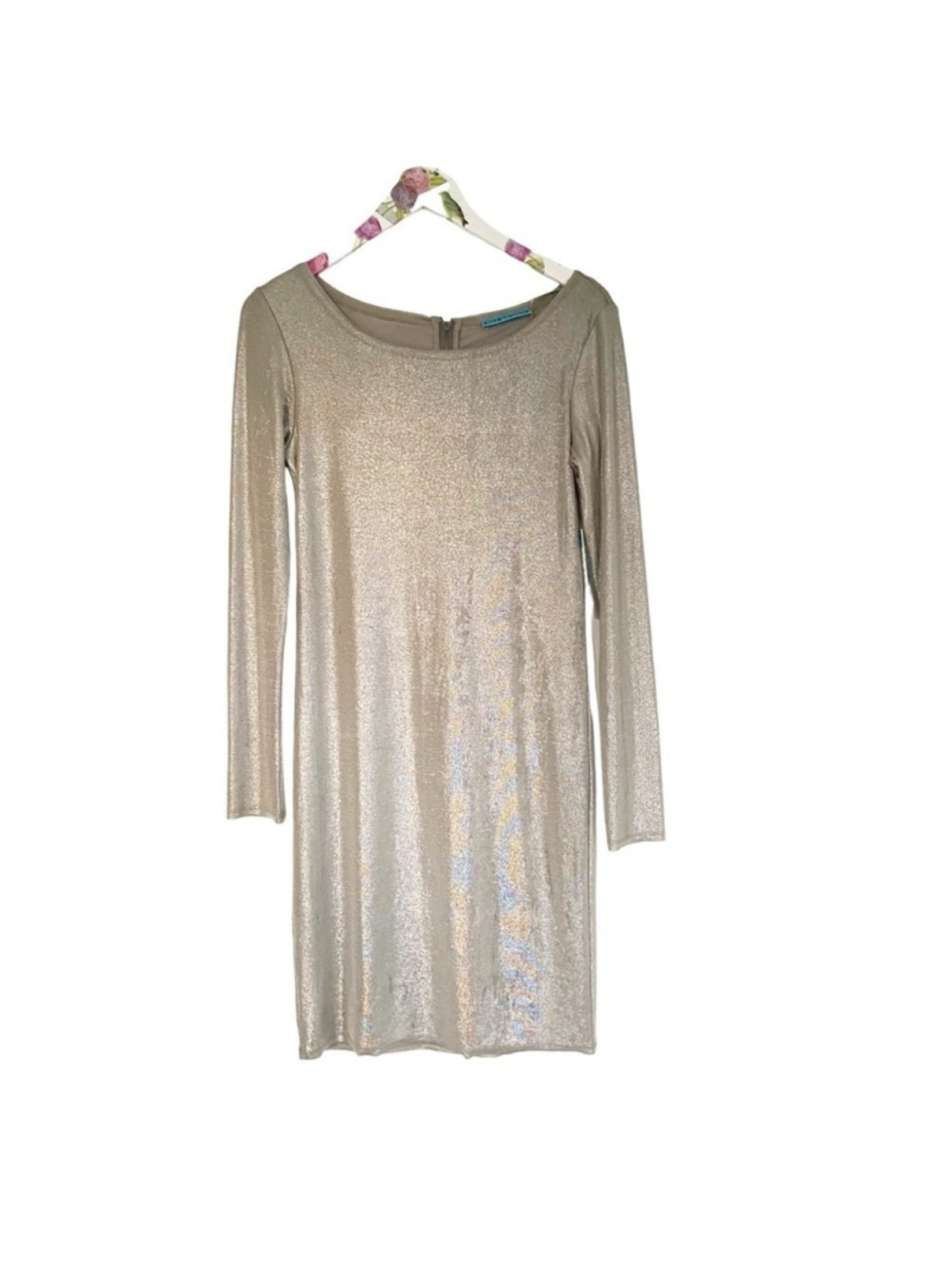 Alice + Olivia Women's Dress Tabitha Long Sleeve Metallic Bodycon Silver M NWT - Picture 4 of 10